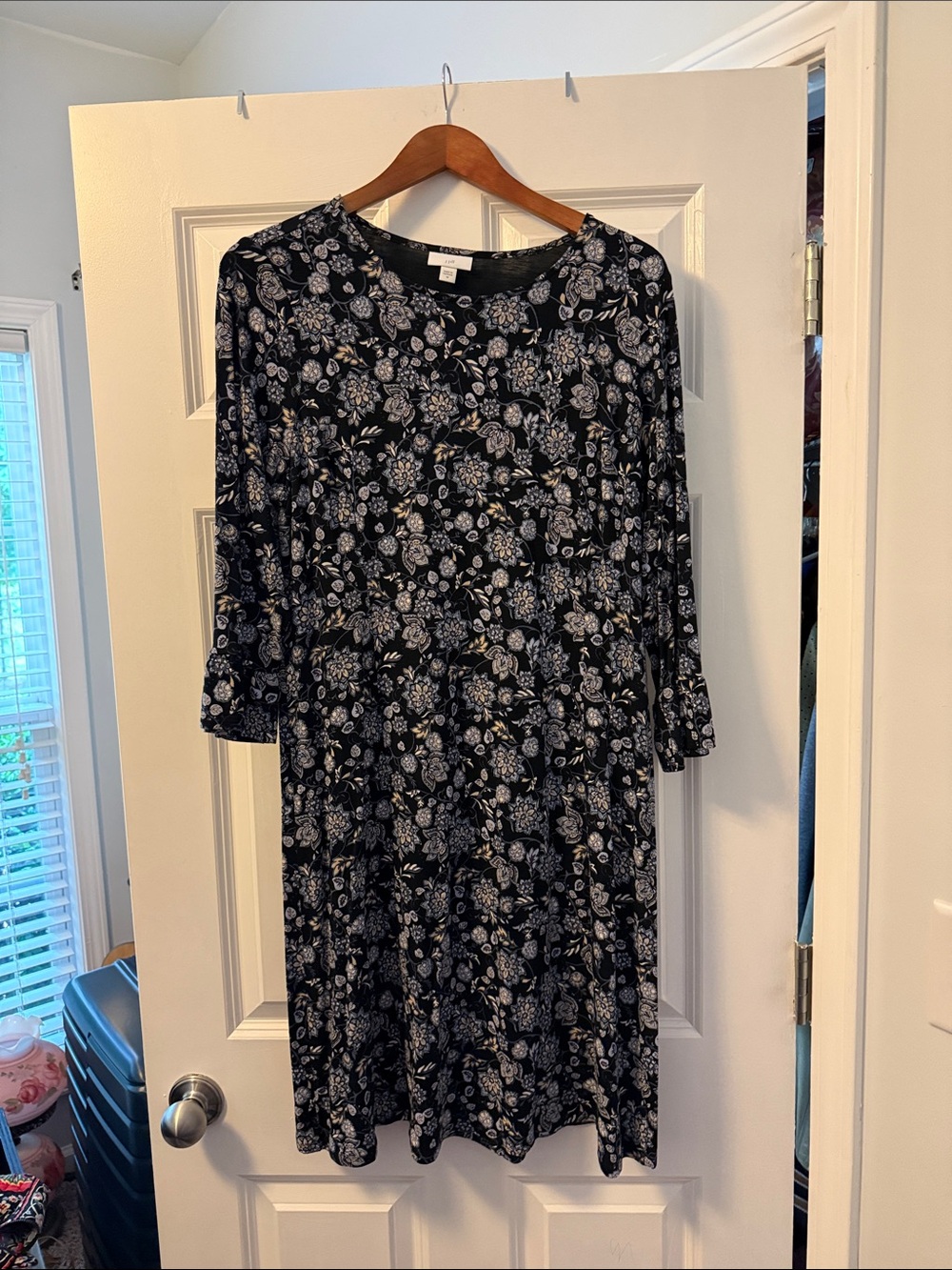 J. Jill Navy and White Floral Long-Sleeve Dress